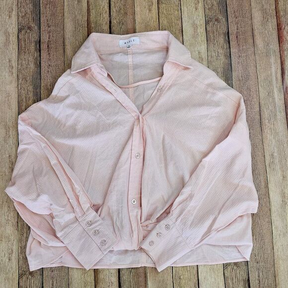 NWOT Mable Mariah CROP LONG SLEEVE BUTTON UP TOP light Pink Size S - Picture 6 of 8